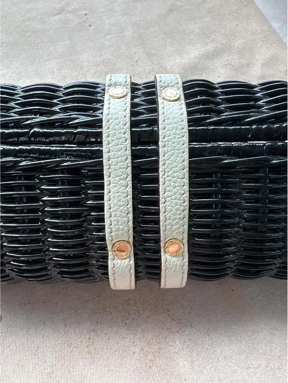 Vintage 90's Kate Spade New York Straw Wicker Black & Cream Colored Clutch